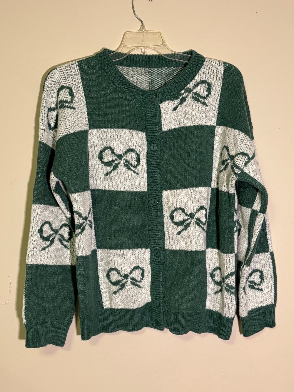 Green bow sweater button down cardigan nwot womenโs large